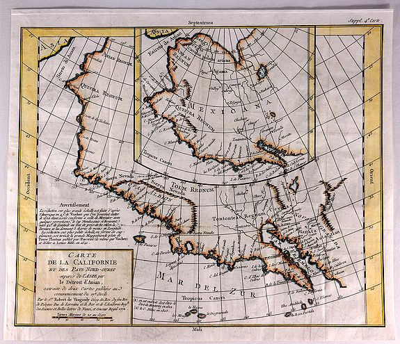 VAUGONDY, R., Carte de la Californie et des Pays Nord-Ouest Separes de l’Asie par le Detroit d’Aman., antique map, old maps