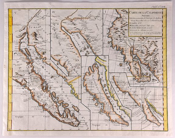 VAUGONDY, R., Carte de la Californie Suivant., antique map, old maps