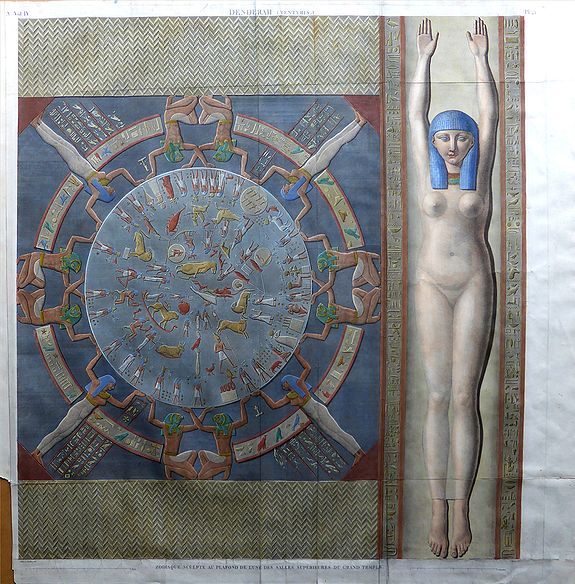 Jollois - Devilliers - Louis Jean Allias., DENDERHA (TENTYRIS) Zodiaque Sculpte Au Plafond De L'Une Des Salles Superieures Du Grand Temple., antique map, old maps