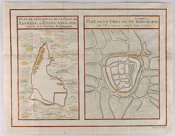 BELLIN, J.N., Plan de l'Enceinte de la Ville de Nan-King ou Kyang-Ning-Fou (and) Plan de la Ville de Su-Tcheou-Fou., antique map, old maps