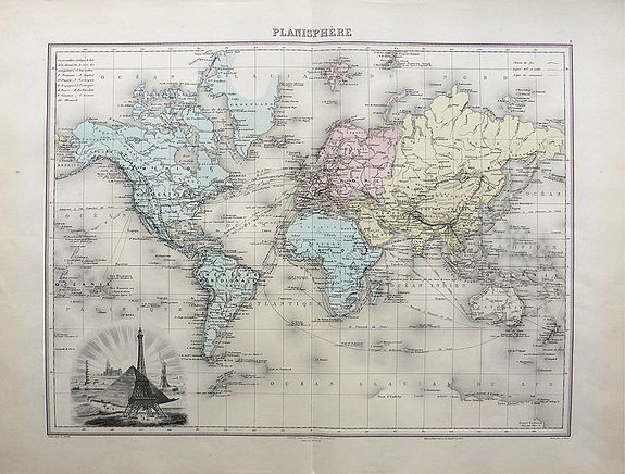 MIGEON, J., Planisphere …The World on Mercator’s Projection. , antique map, old maps
