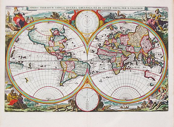 VISSCHER, N. , Orbis Terrarum Tabula Recens Emendata per N. Visscher., antique map, old maps