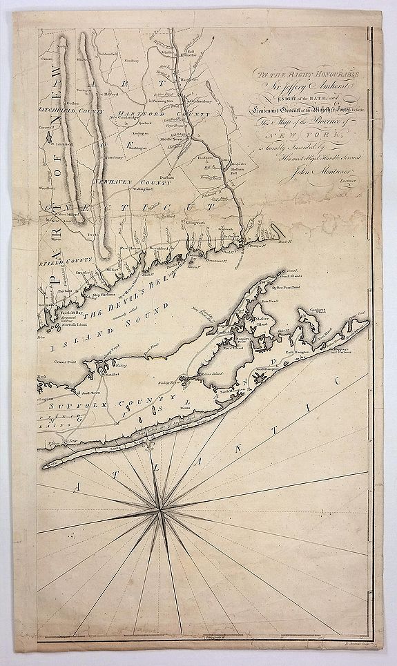 MONTRESSOR, J., A Map of the Province of New York, With Part of Pensilvania and New England, from and Actual survey by Captain Montressor, Engineer, 1775, antique map, old maps