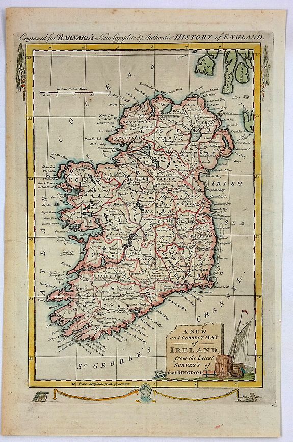 MOORE, J., A New and Correct Map of Ireland from the Latest Surveys of That Kingdom., antique map, old maps