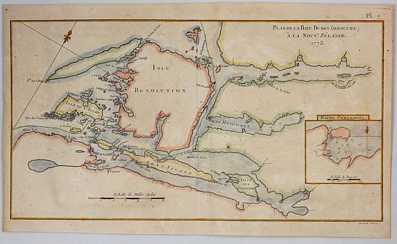 COOK, J., Plan de la Baye Dusky (Obscure) a la Nouvelle Zelande, 1773., antique map, old maps