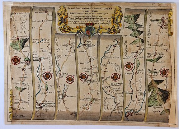 OGILBY, John., The Road from London To Montgomery North Wales. . ., antique map, old maps