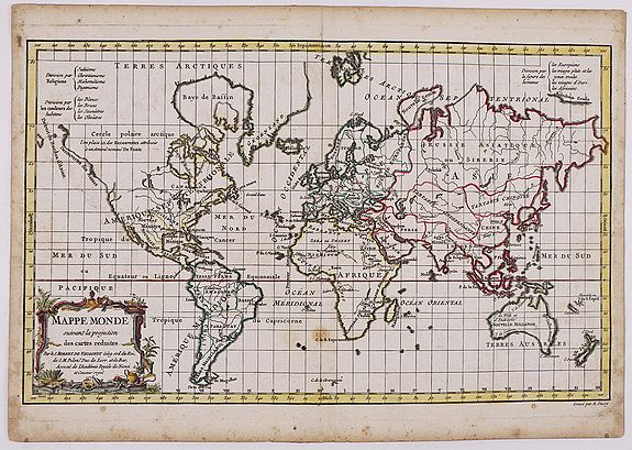 VAUGONDY, G. R., Mappe Monde suivant la projection des cartes reduites., antique map, old maps