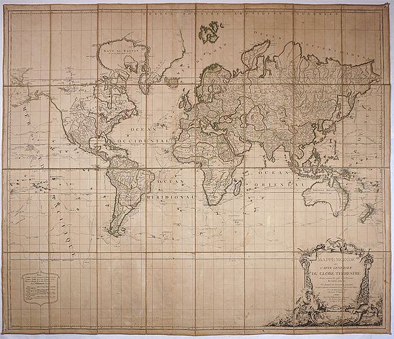 VAUGONDY, Gilles Robert de, Mappe Monde ou carte générale du globe terrestre dessinée suivant les regles de la projection des cartes réduites., antique map, old maps