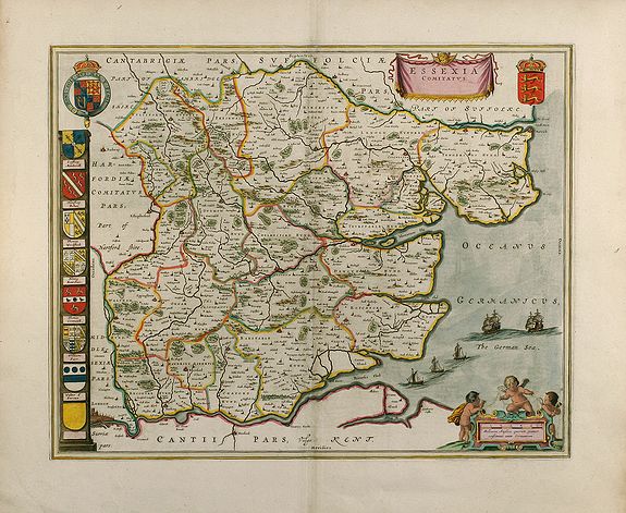 Blaeu, W.J., Essexia Comitatus, antique map, old maps