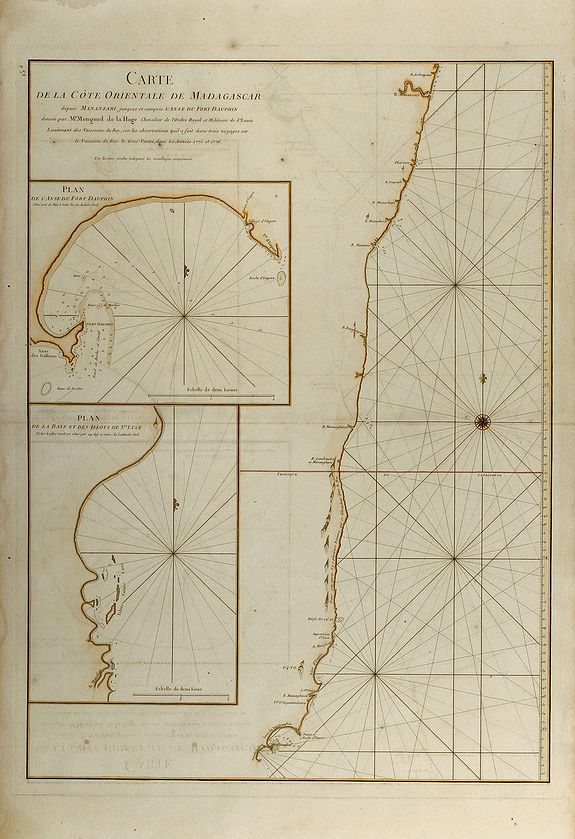 Mannevillette, J.B., Carte de la Cote orientale de Madagascar depuis Mananzari jusques et compris l'anse du Fort Dauphin., antique map, old maps