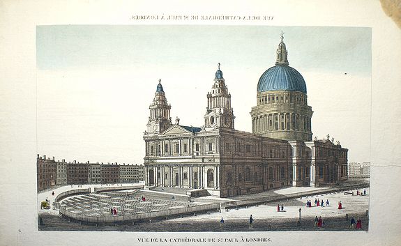 BASSET, Vue de la Cathédrale de St Paul à Londres, antique map, old maps