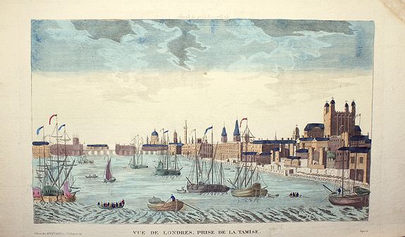 BASSET, Vue de Londres, prise de la Tamise., antique map, old maps
