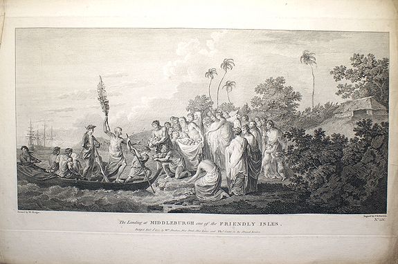 COOK, James, The landing at Middleburgh, one of the Friendly Isles., antique map, old maps