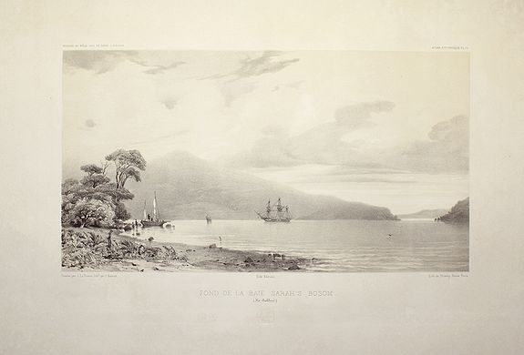 LE BRETON, Louis Auguste Marie, Fond de la baie Sarah's Bossom (Iles Aukland), antique map, old maps