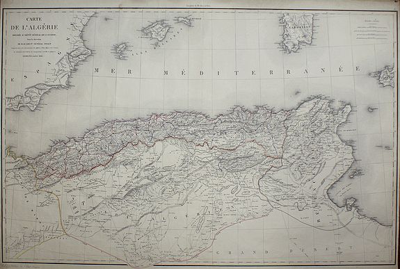 [Collective], Carte de l'Alg�rie, dress�e Au D�p�t G�n�ral de La Guerre sous la direction de M. le Lieut.t G�n�ral Pelet, antique map, old maps