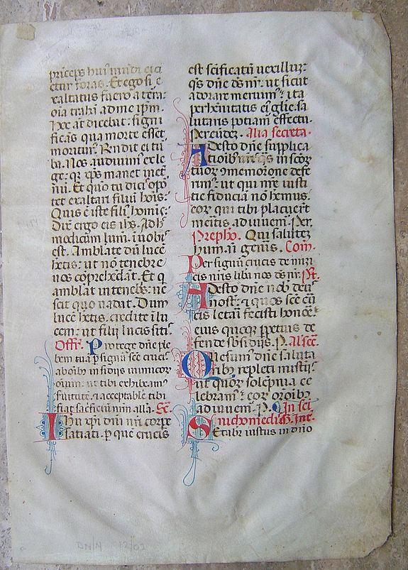 ANONYMOUS., Leaf from a French Missal., antique map, old maps