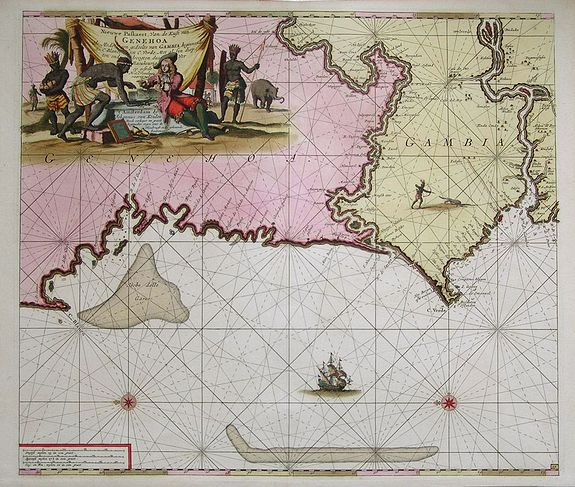 Johannes van Keulen, Nieuwe Paskaert, Van de Kust Van Genehoa als Medeen gedeelte van Gambia, beginnende an C. Blanco tot C. Verde, Met al syn diep ten end droogten, dus Ver Naeukeurig op gestelt., antique map, old maps