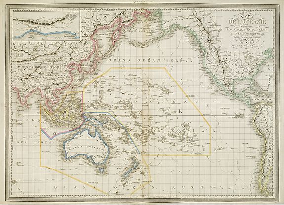 HÉRISSON, E., Carte de l\'Océanie comprenam l\'Australie, la Polynésie et du grand archipel d\'Asie., antique map, old maps