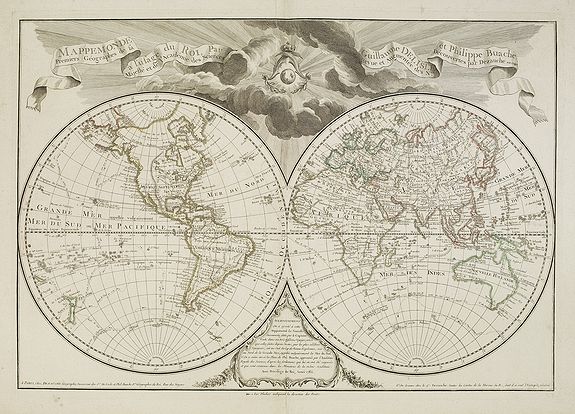 De L'ISLE / BUACHE, Ph., Mappemonde à l\'usage du Roi, par Guillaume Delisle ..., antique map, old maps