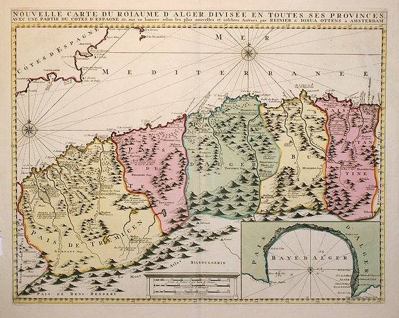 OTTENS, R., Nouvelle Carte du Royaume d\'Alger divisée en toutes ses Provinces . . ., antique map, old maps