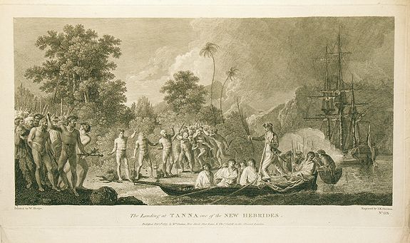 HODGES, W. / SHERWIN, J. K., The landing at Tanna, one of the New Hebrides., antique map, old maps