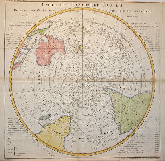 COOK, J., Carte de L\'Hemisphere Austral . . ., antique map, old maps