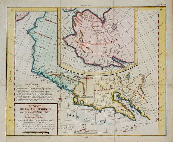 ROBERT DE VAUGONDY, G. / DIDEROT, D., Carte de la Californie et des Pays Nord-Ouest ?, antique map, old maps