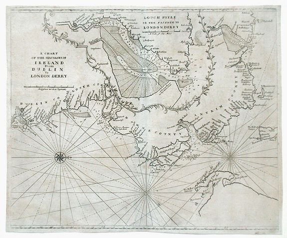 MOUNT, R & PAGE, T, A Chart of the Seacoasts of Ireland from Dublin to London Derry., antique map, old maps