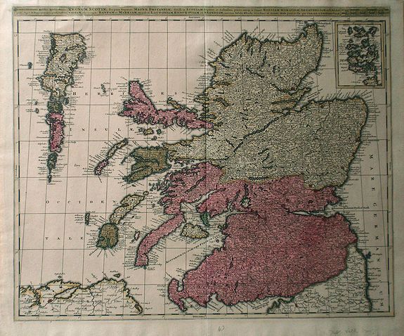 VALK, G. & L., Regnun Scotiae, feu pars Septent: Magnae Brittanniae, divifa in Scotiam Septent: et Auftralem, porro autem in Comit: Rossiam Maraviam, Praefect: Lavdoniam, Renefroviam et Arandum, una cum Infulis Ebuda Occident: et Orient: Mula, Jura et Ila., antique map, old maps