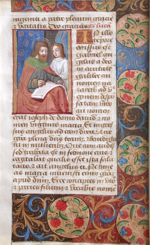 Paris workshop, Leaf with a miniature of St. Matthew from a Book of Hours on vellum., antique map, old maps