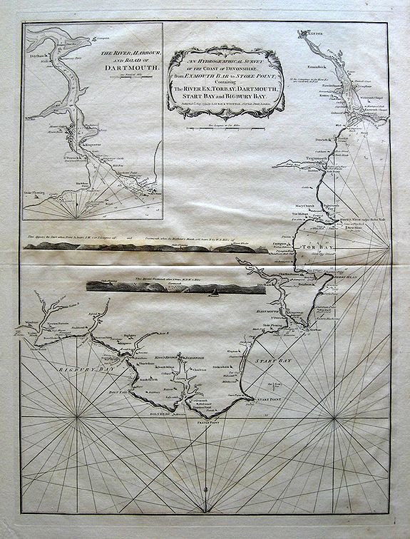 Laurie and Whittle, An Hydrographical Survey of the coast of Devonshire from Exmouth Bar to Stoke Point . . ., antique map, old maps