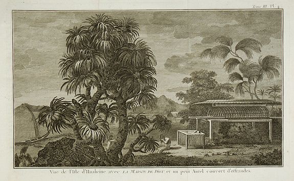 COOK, J., Vue de l'Isle Huaheine avec la Maison de Dieu, …, antique map, old maps
