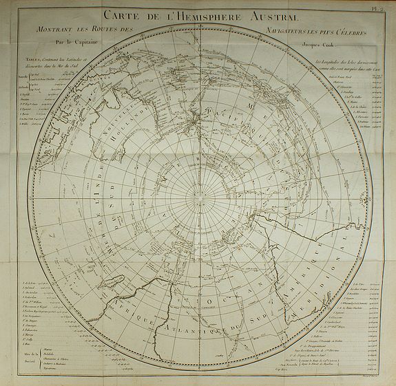 COOK, J., Carte de l'Hemisphere Austral., antique map, old maps