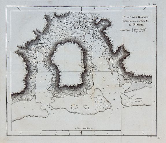 COOK, J., Plan des Havres qu'on trouve au côté N. d'Eimeo., antique map, old maps