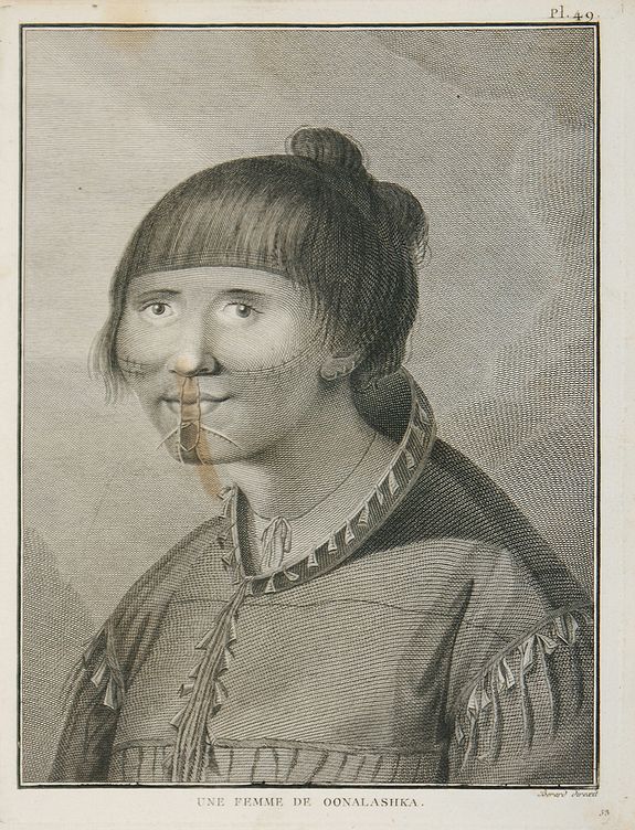 COOK, J., Une femme de Oonalashka., antique map, old maps