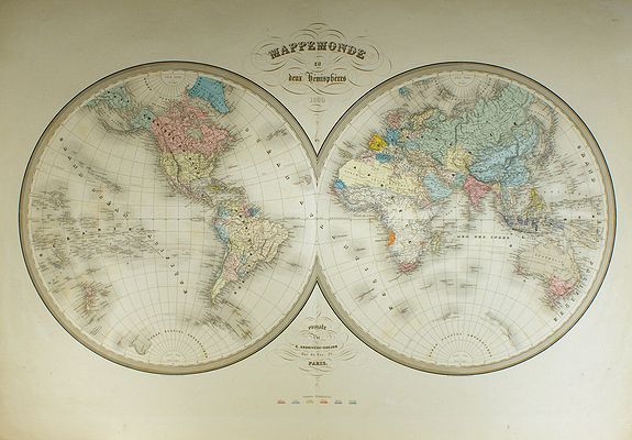 ANDRIVEAU-GOUJON, E., Mappemonde en deux hémisphères., antique map, old maps