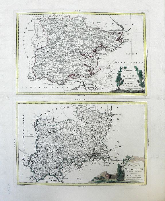 ZATTA, A, Provincia di Essex di nuova Projezione / Provincia di Middlesex di nuova Projezione. . ., antique map, old maps