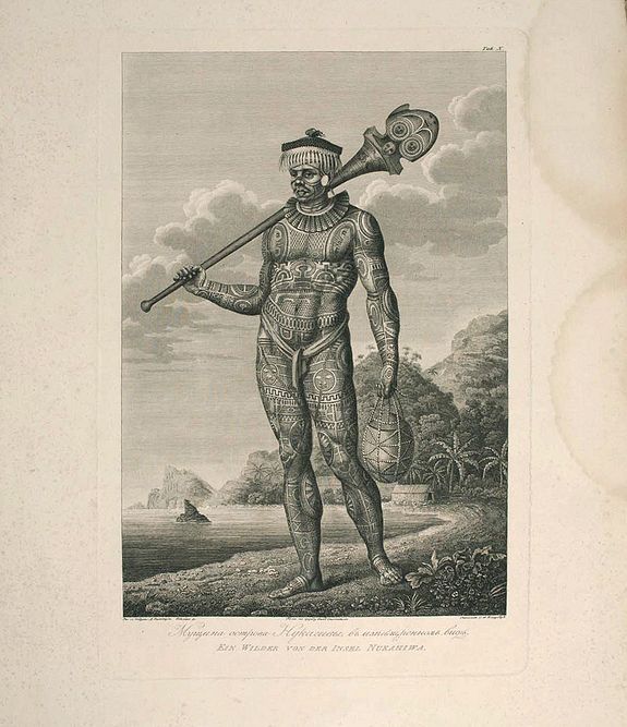 KRUSENSTERN, A.I. /TILESIUS, W., Plate of a tattooed male from Nukuhiva (Marquesas Islands), antique map, old maps