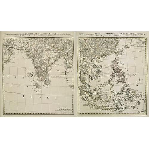 Old map image download for Carte d'une partie de la Chine, les Isles Philippines, de la Sonde, Moluques, ... Carte des Indes, de la Chine & des Iles de Sumatra, Java / Indes Orientalis. . . [two maps]