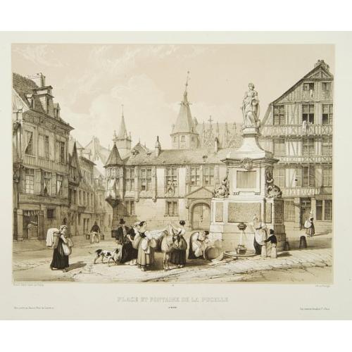 Old map image download for Place et fontaine de la Pucelle à Rouen.