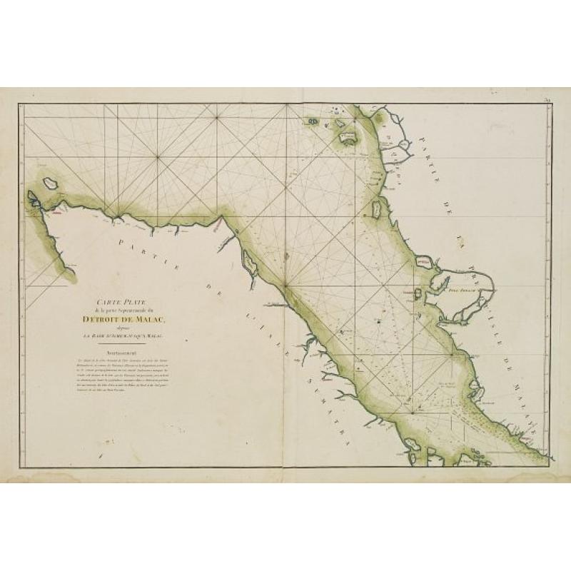 Carte Plate de la partie Septentrionale du Détroit de Malac depuis la Rade d'Achem jusqu'à Malac.