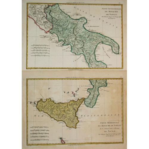 Old map image download for Partie Septentrionale du Royaume de Naples / Partie Méridionale du Royaume de Naples et celui de 'l' Isle de Sicile.