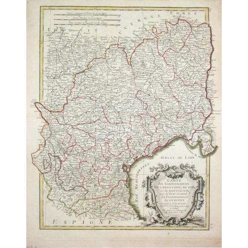 Old map image download for Carte des Gouvernements de Languedoc, de Foix et de Rousillon avec la Partie Oreintale du Gouvernement de Guienne.