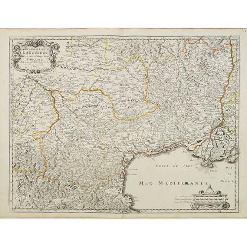 Old map image download for Gouvernem.t Gen.ral du Languedoc divisé en ses Vingt deux Diocèes.