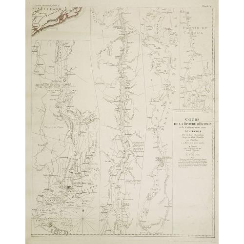 Old map image download for Cours de la rivière d'Hudson avec la communication avec le Canada par le Lac Champlain jusqu'au Fort Chambly par Sauthier a 4 Mmiles pour pouce anglois.