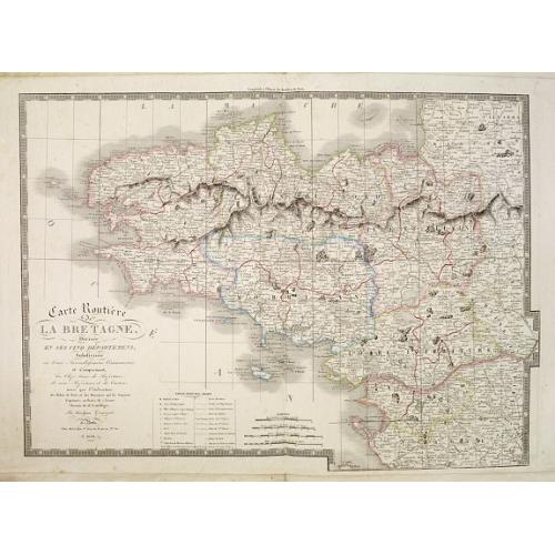 Old map image download for Carte routière de la Bretagne, divisée en ses cinq départemens. . .