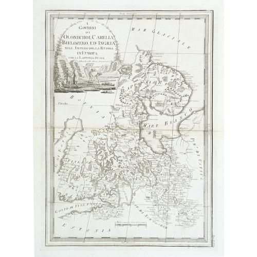 Old map image download for I Governi di Olonechoi, Carella, Bielozero, e'd Ingria nell Impero della Russia in Europa con la Lapponia Russa. . .