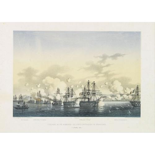 Old map image download for L'escadre alliée bombarde les forts extérieurs de Sébastopol. (18 octobre 1854)