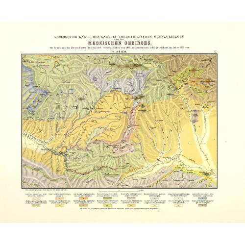 Rare, antique map of Geologische Karte des Karthli-Imerethinischen Grenzgebirges oder des Meskischen Gebirges.