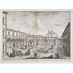 Veduta della Piazza della SS. Nunziata, Statua Equestre di Ferdinando Primo, Fonti, e Loggie Laterali.